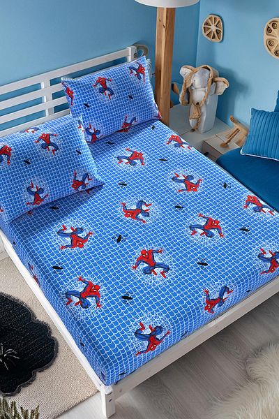 Lorien Spiderman Patterned Ranforce Fabric Single Elastic Sheet Set (1 Piece Pillow Case)