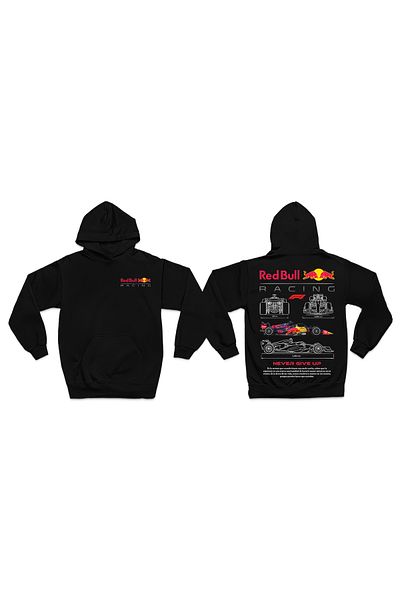 swOzz Redbull F1 Team Black Unisex Hoodie - Χοντρό ύφασμα με 3 κλωστές, εμπρός και πίσω με στάμπα