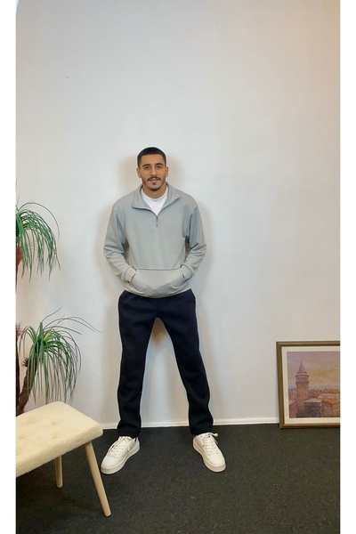 Superlife Ανδρικό φούτερ με μισό φερμουάρ με 3 κλωστές και τσέπη καγκουρό spr24sw22