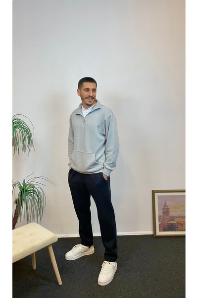 Superlife Ανδρικό φούτερ με μισό φερμουάρ με 3 κλωστές και τσέπη καγκουρό spr24sw22