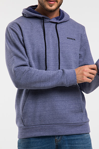 Superlife Φούτερ με κουκούλα Indigo printed με τσέπη καγκουρό