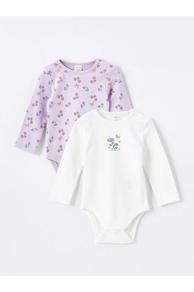 LC Waikiki Lcw Baby Printed Crew Neck Baby Girl Snap Body 2Pcs