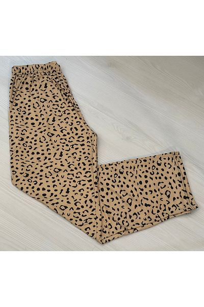 Manolya Set de pijamale leopard cu mâneci lungi din bumbac pieptănat modal pentru femei