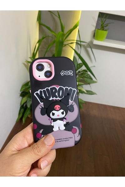 Tasarım Iphone 13/14 Uyumlu Kuromi Figürlü Kabartmalı Silikon Kılıf