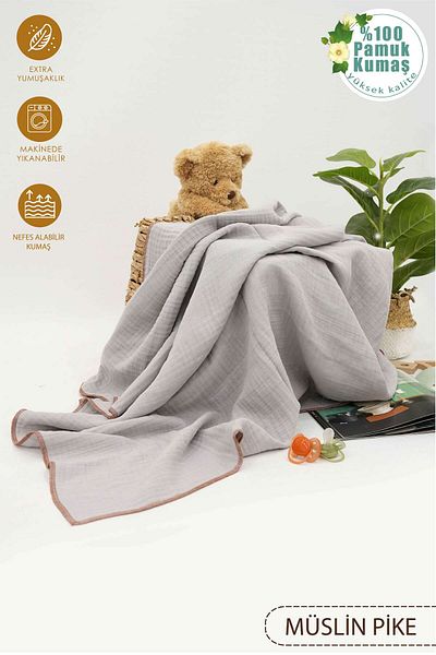 mordesign 4 Layer 100% Cotton Muslin Baby Blanket - 100X120 cm Muslin Blanket, Newborn Swaddle, Soft Series