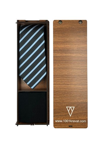 1001 Kravat Men's Gift Set with Wooden Box Classic Black Tie and Socks