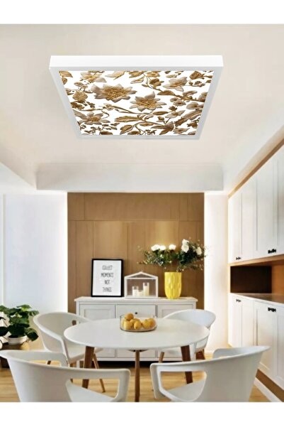 Gökyüzü Panel Yaprak desenli modern led avize, 60x60 salon tipi ev avize, 60watt beyaz ışık, modern lüks avize,