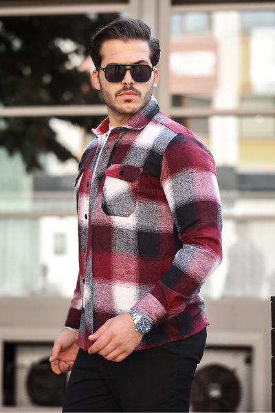 Artı1 Men's Slim Fit Slim Fit Long Sleeve Checked Double Pocket Winter Lumber...