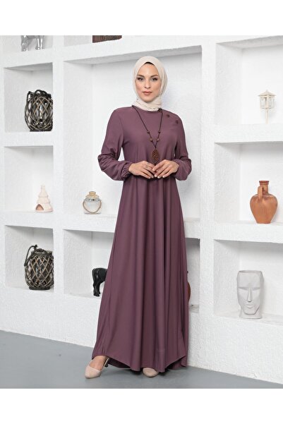 Ecesun فستان بياقة دائرية مع قلادة-أرجواني-4141