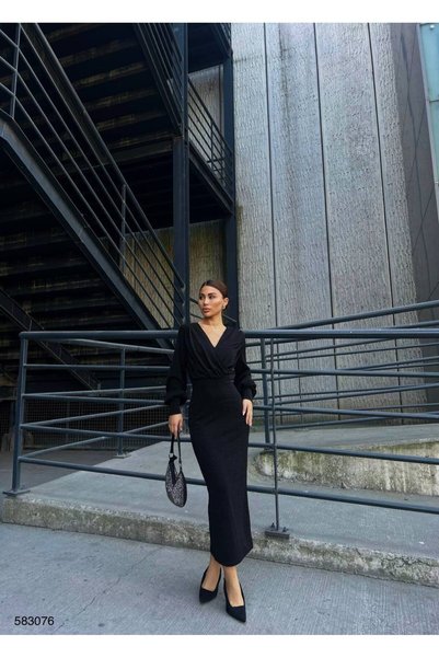 S&A Collectionn Women's Layered Double Breasted Collar Glitter Fabric Knee Length Dress Black
