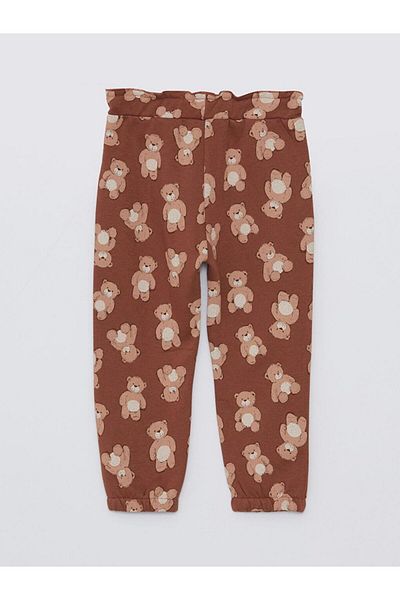LC Waikiki Pantaloni de trening pentru fetiță, cu imprimeu maro, cu talie elastică