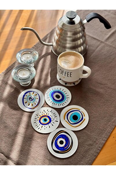 Lazer Store Pleksi Bardak Altlığı - 6 Adet - Nazar Boncuğu Desenli