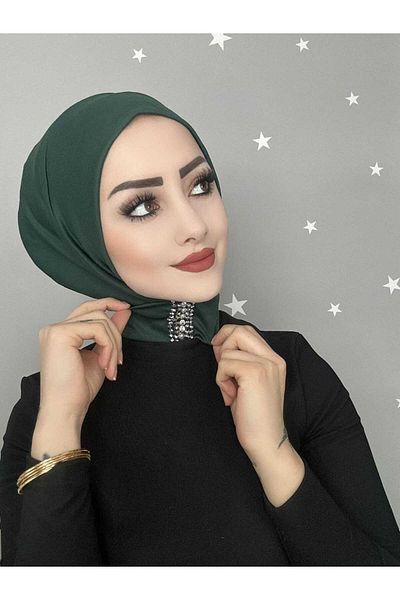 OykumBone Emerald Stone Snap Fastener Back Tie Hijab Bonnet