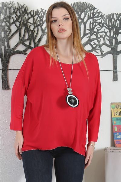 Chiccy Bluză tricotată cu guler de culoare rodie, cu mânecă lungă, guler și tiv Lurex, cu șnur