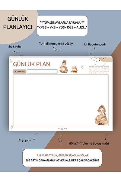 Else Craft Günlük Not Tutmalı Ders Çalışma Defteri  - A4 Yatay -  50 Sayfa - ...