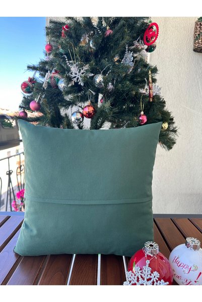 punchatolyem Panch Punch Mery Christmas New Year Model Handmade Green Color Throw Pillow Cover