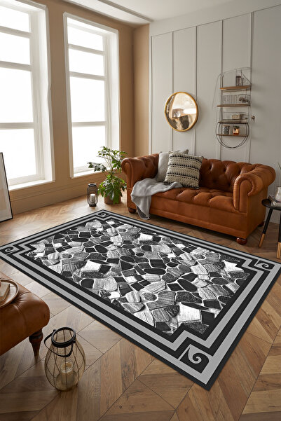 Viyana Home Dijital Kaymaz Taban Yıkanabilir Çerçeveli Taş Desenli Yolluk Mut...