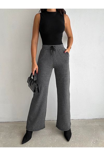 YUSUF CAN KARATAŞ KARATAŞ GİYİM Women's Poly Viscose Fabric Waist Lace-Up Loose Fitting Trousers