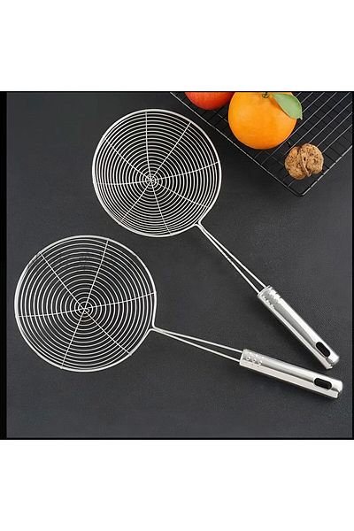 LOVYCO Stainless Steel Potato Pumpkin Vegetable Frying Colander, Metal Handle Colander Scoop 1 Piece