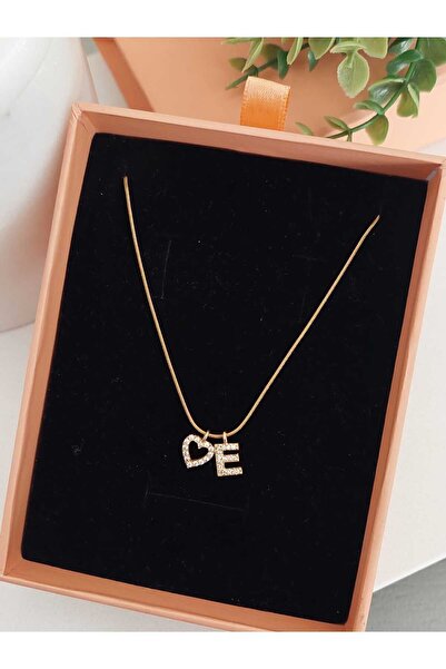 LUCKY ACCESSORIES Çelik Zirkon Taşlı Harf ve kalp Kolye E HARFİ
