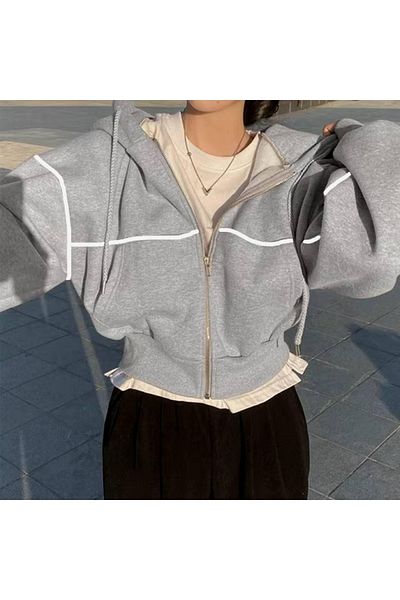 Gofeel Y2K 3 Yarn Crop Zipper Hoodie Jacket