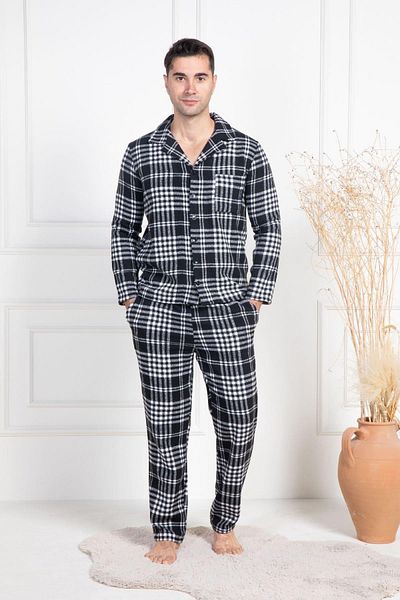 Mecit Pijama Mecit 2950 Λευκό Καρό Σετ Ανδρική Πιτζάμα Χειμερινή Μεγάλο Μέγεθος