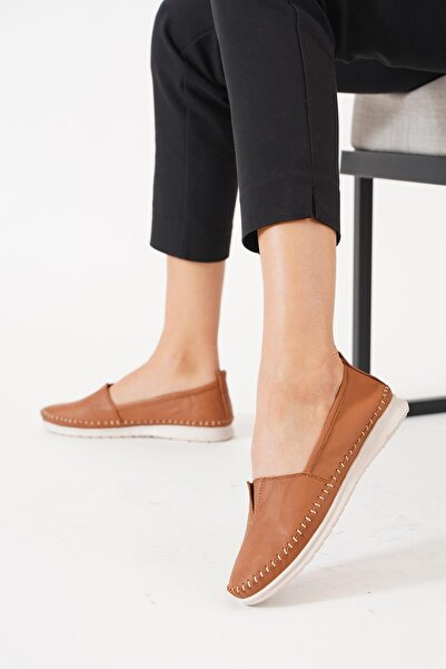 Moda Pie Pantofi de damă Kaner V Mouth din piele naturală - piele bronzată