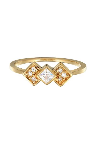 ELLI Ring Ladies Geo Vintage With Zirconia In 925 Sterling Silver Gold Plated