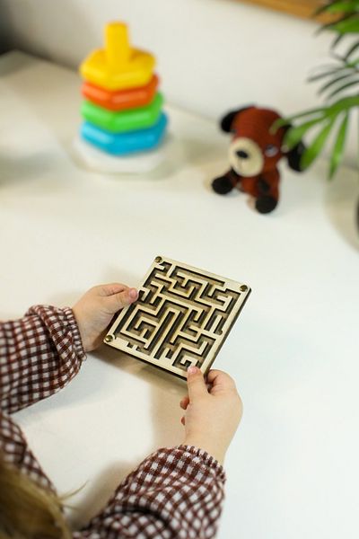 Store Wooden Maze Game - Montessori Educational Natural Wooden Toy - Brain Teaser and Balance Game - No: 5