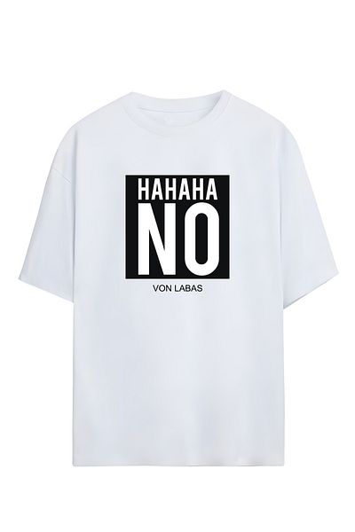 MAGORS VON LABAS HAHAHA ΟΧΙ ΣΧΕΔΙΑΣΜΕΝΟ OVERSIZE ΒΑΜΒΑΚΙ ΛΕΥΚΟ TSHIRT