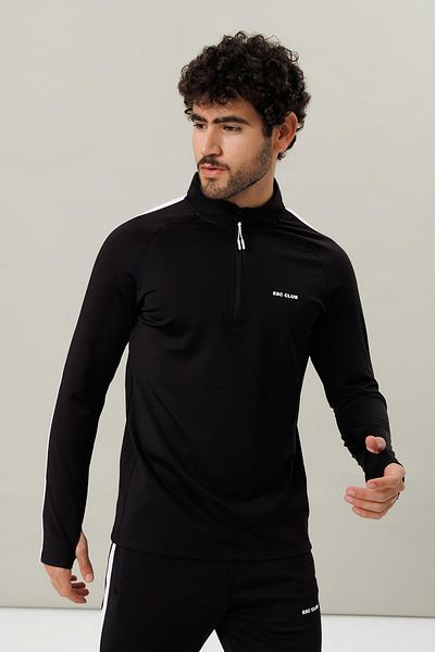 Escetic Black Slimfit Men's Tracksuit Set - 2 Pockets, Stand Collar, 4 Seasons, Micro Raster Diving Fabric A31