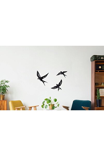 MODAT 3lü Kuş Kırlangıç Duvar Dekoru, Duvar Süsü, Ahşap Dekoratif Tablo, lazer kesim