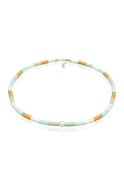 ELLI Halskette Damen Surfer Heishi Beads mit Muschelkernperlen in 925 Sterling Silber
