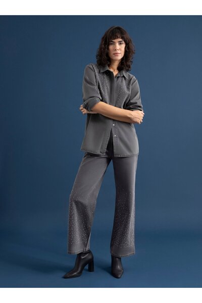 Refka Tunica din Denim Gri - Detaliu Piatra - Refka