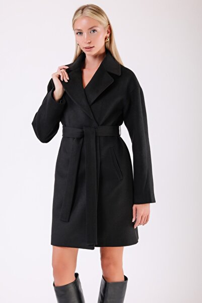 Leather Club Siyah Oversize Kaşmir Kaban