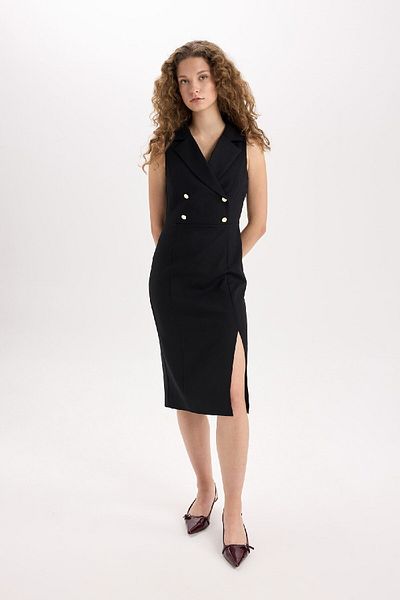 DeFacto Gerades Midikleid mit zweireihigem Ausschnitt und Schlitzdetail E1793AXNS