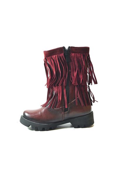Onlo Ayakkabı Onlo Shoes Pn.810 Genuine Leather Burgundy Zippered Tasseled Girls' Boots