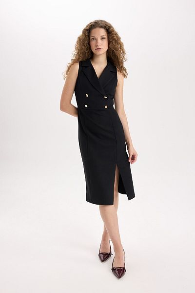 DeFacto Gerades Midikleid mit zweireihigem Ausschnitt und Schlitzdetail E1793AXNS