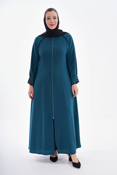 GigiTex Model din mătase Medina verde petrol - Ferace zilnică cu nervuri, det...