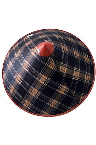 OMZ Cream Black Checked Patterned Satin Vietnamese Hat - Montessori Toy for Girls and Boys