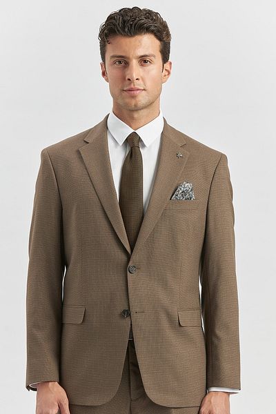 İmza Dark Brown Self Mono Collar 2 Button 4 Drop Comfort Fit Classic Suit 1001240182