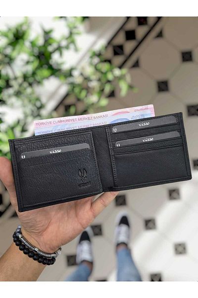 Visso leather Visso 262 Sandra Genuine Leather Black Color Classic Men's Wallet with Double ID Compartment