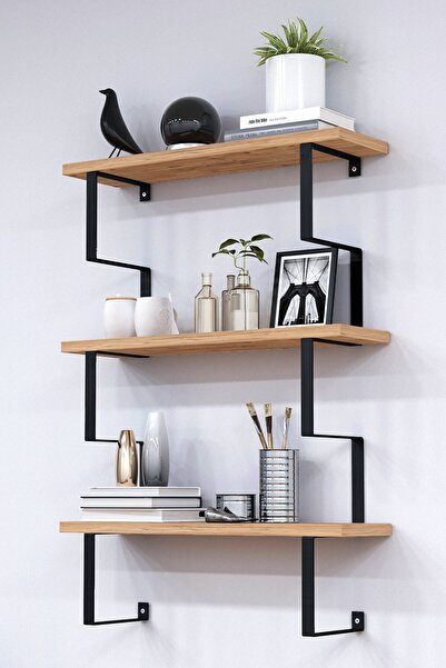 Mobitopya Metal Ayaklı Duvar Rafı, 3 Katlı Duvar Rafı, Kitaplık, Saksılık, Banyo, Mutfak, Salon, 60*70*15 Cm