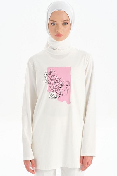 Tuğba White Pattern Printed Knitted Blouse