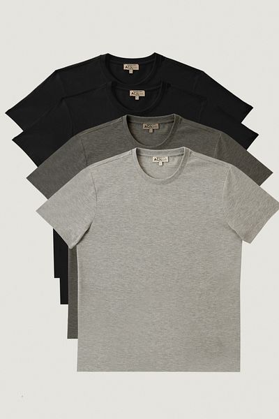 AC&Co / Altınyıldız Classics Πακέτο ανδρικών μπλουζών Basic Slim Fit - Grey Melange, Μαύρο, Σετ 4 τεμαχίων