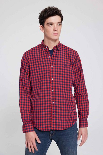 D'S Damat Slim Fit Red Checked Plaid Shirt