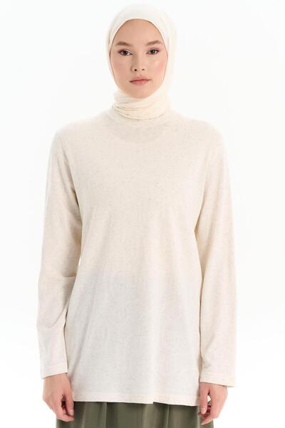 Tuğba Sıfır Yaka Örme Bluz - Bej