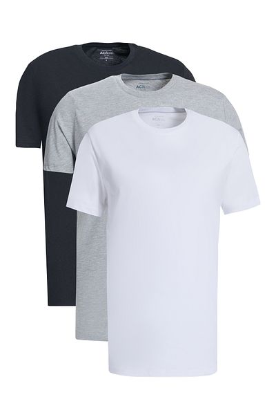 AC&Co / Altınyıldız Classics Ανδρικά μπλουζάκια με λαιμόκοψη 3 τεμαχίων με λεπτή εφαρμογή - Σκούρο γκρι, Μαύρο, Λευκό, 100% βαμβάκι