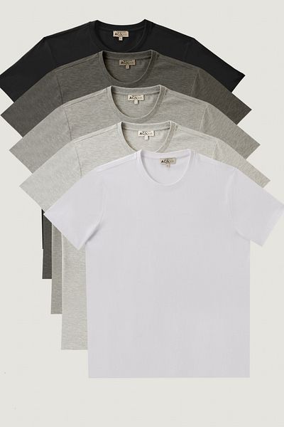 AC&Co / Altınyıldız Classics Ανδρικό πακέτο 5 βασικών μπλουζών με λαιμόκοψη με λεπτή εφαρμογή - Μαύρο, Γκρι, Λευκό, Ανθρακί, KGri 100% βαμβάκι