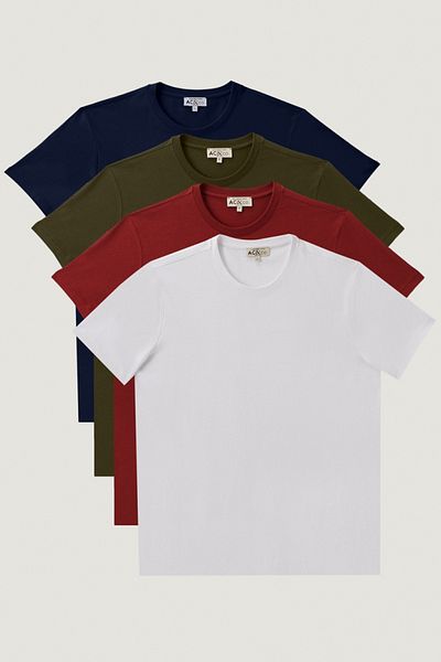 AC&Co / Altınyıldız Classics Ανδρικό T-Shirt Basic Slim Fit - Χακί, Μπορντό, Λάκα, Λευκό, 100% Βαμβάκι, Crew Neck 4 Pack